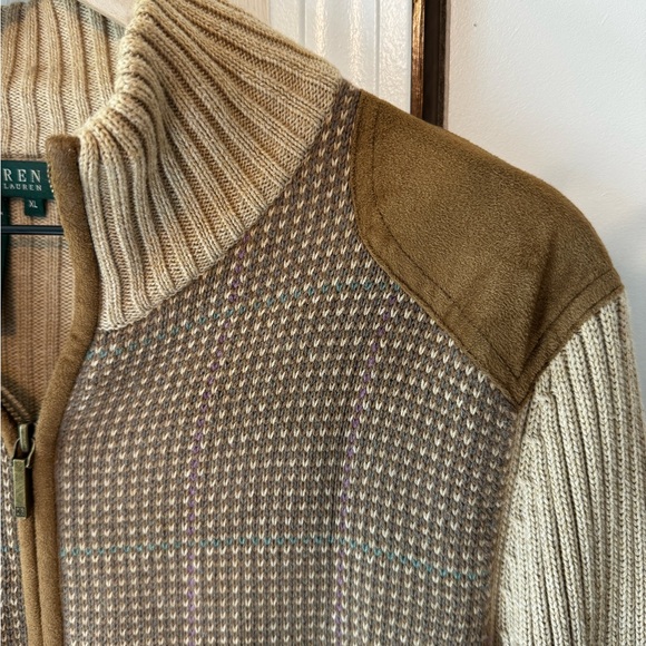 Lauren Ralph Lauren Women’s 100% Cotton Tan Full Zip Up Cardigan Sweater Size XL - Picture 4 of 8